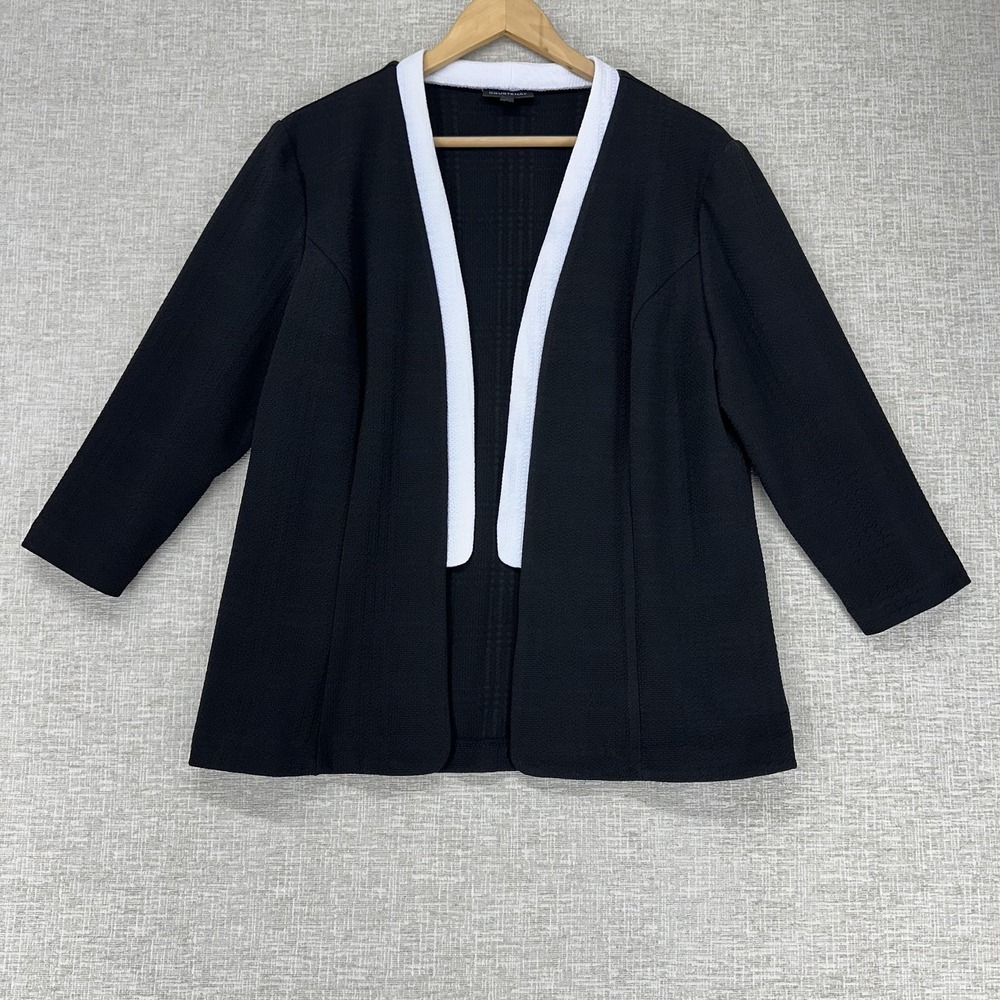 Courtenay Blazer Jacket Womens Petite Large LP Black Open Front Knit 3/4 Sleeve‎
